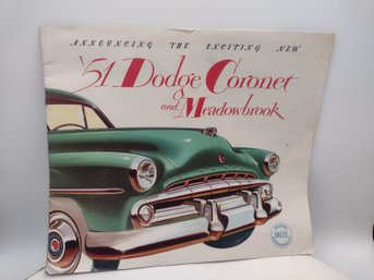 Vintage Original 1951 Dodge Coronet And Meadowbrook Sales Brochure