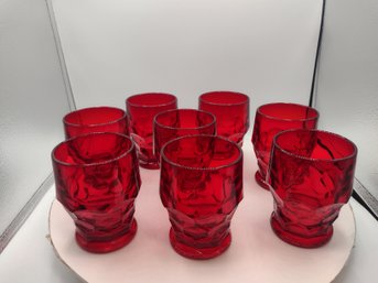 Vintage 8 Viking Ruby Red Georgian Honeycomb Glasses