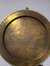 Vintage Brass Asian Etched Wall Tray