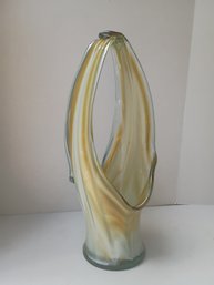 Vintage Hand-blown Art Glass Basket Vase