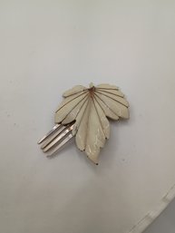 Vintage Jonette Jewelry (J.J.) White Enamel Leaf Brooch