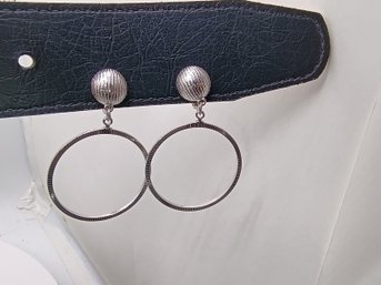 Vintage Monet ? Silver Tone Clip-on Hoop Dangle Earrings