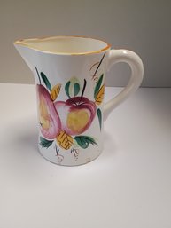 Vintage Hand-painted Ceramic Pitcher Featuring A Fruit Motif