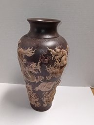 Vintage Yixing Zisha Or Qianlong-style Pottery Carved Dragon Vase