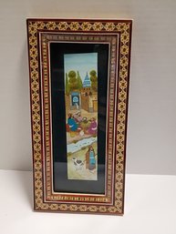 Persian Miniature Painting In Khatam Camel Bone And Wood Marquetry Frame