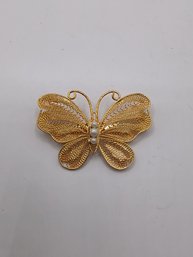 Vintage Gold-tone Filigree Butterfly Brooch