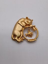 Vintage Jewelry Cat And Fishbowl Brooch