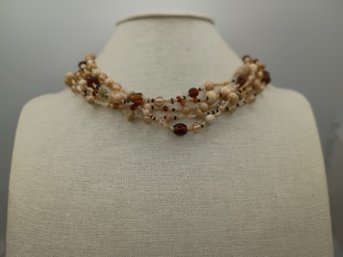 Multi-layered Choker Necklace Featuring Cream And Brown Beads