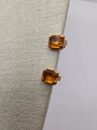 Trifari Orange Rhinestone Clip Earrings