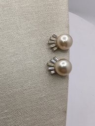 Vintage Earrings Accented By Baguette-cut Rhinestone