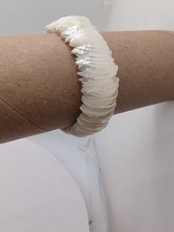Mother Of Pearl Shell Stretch Bracelet, Featuring Articulated White Shell Lanceolates.