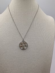 Pressed Flower Necklace Featuring Small White Flowers