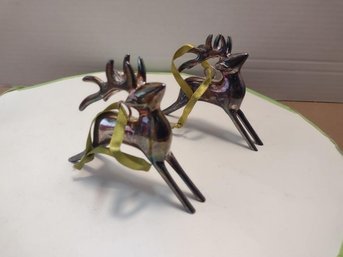 (2) Silver Plate Reindeer Christmas Ornaments