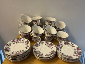 18 Violet Pattern Chinaware Cups And 16 Saucers