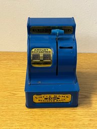 Vintage Uncle Sam's 3 Coin Cash Register Bank Tin Metal