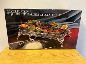 Silver Plated 2 Qt Pierced Gallery Oblong Baker