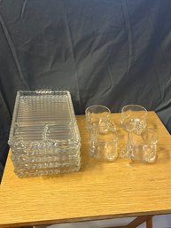 Set Of 5 Glass Plates And 4 Cups