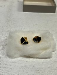 Kate Spade Black Inlay & Gold-Tone Heart Stud Earrings