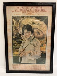 Yu Childo & Co Hing Kee Lady With Umbrella Lithograph