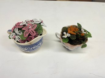 Cups Of Homemade Beaded Flowers