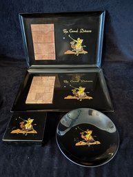 Couroc Of Monterey 'The Camel Drivers' Set W/ 2 Serving Platters, A Bowl And Trinket Box - Set Of 4