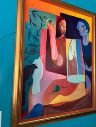 Cubist People With Birds - Signed Jay Paul Apodaca