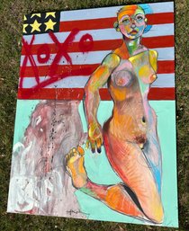 Woman With US Flag - Signed Jay Paul Apodaca