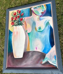 Cubist Woman With Red Roses - Signed Jay Paul Apodaca