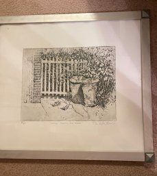 Etching On Paper 'White Fences & Roses' Signed