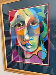 Colorful Woman's Face - Painting Signed By Jay Paul Apodaca