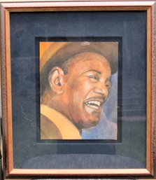 African American Man Smiling Signed Drawing