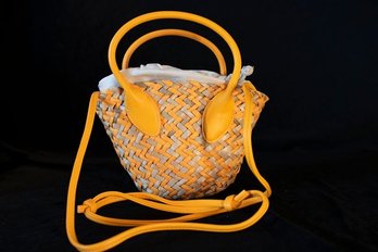 H&M Orange And Beige Mini Straw Shopping Tote