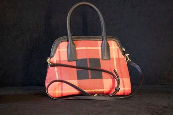 Kate Spade New York Red Canvas Fabric Handbag With Black Handle And Shoulder Strap