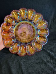 Vintage Iridescent Carnival Glass Deviled Egg Serving Dish