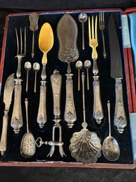 Sterling Silver 950 French 17pc Serving Set With Box. Circa Late 18th Century
