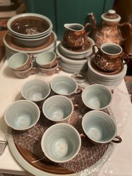 MCM Winfield Gabriel Pasadena Brown & Sea Foam Green 67 Piece China Set