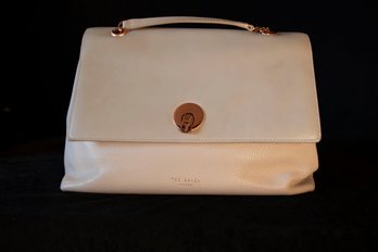 Ted Baker Beige Leather Handbag With Rose Gold Accents And Light Pink Interior