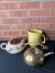 Three Vintage Tea Pots And Pitcher