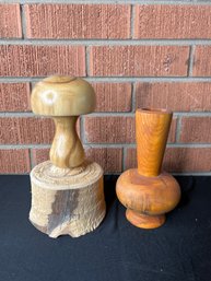 Wood Vase And Mushroom