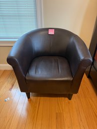 002 - Black Faux Leather Barrel Chair