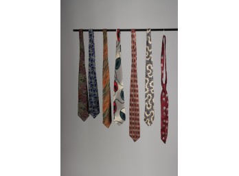 Silk Necktie Group - Seven Assorted Patterned Designer-Label Ties