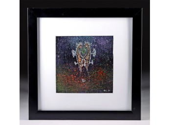 Small Framed Painting Of Mating Seahorses - Textured Splatter Style