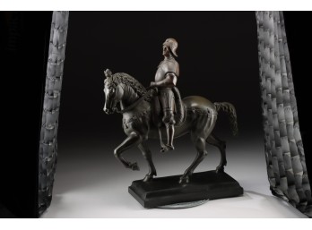 Renaissance-Style Bronzed Metal Equestrian Statue - Armored Rider On Horseback