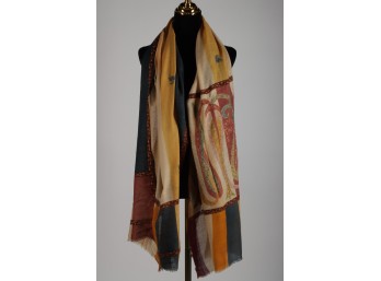 Embroidered Pashmina-Style Wool Wrap - Floral And Leaf Border Motifs