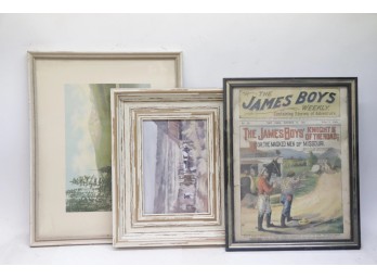 Framed Print Trio - Dime Novel Cover, Rural Scene & Landscape