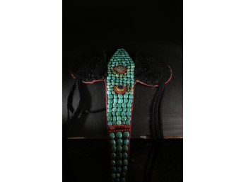 Himalayan-Style Perak Headdress - Turquoise-Colored Stone And Felt Recreation