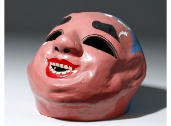 Papier Mache Festival-Style Mask - Pink Face With Blue Hair