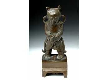 Chinese-Style Bronze Figural Incense Holder - Standing Boy