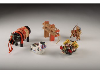Japanese-Style Wood & Papier Mache Animal Figures - Set Of Five