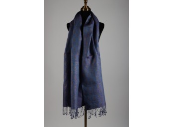 Pair Of Silk-Style Embroidered Shawls - Purple And Green With Tasseled Fringe